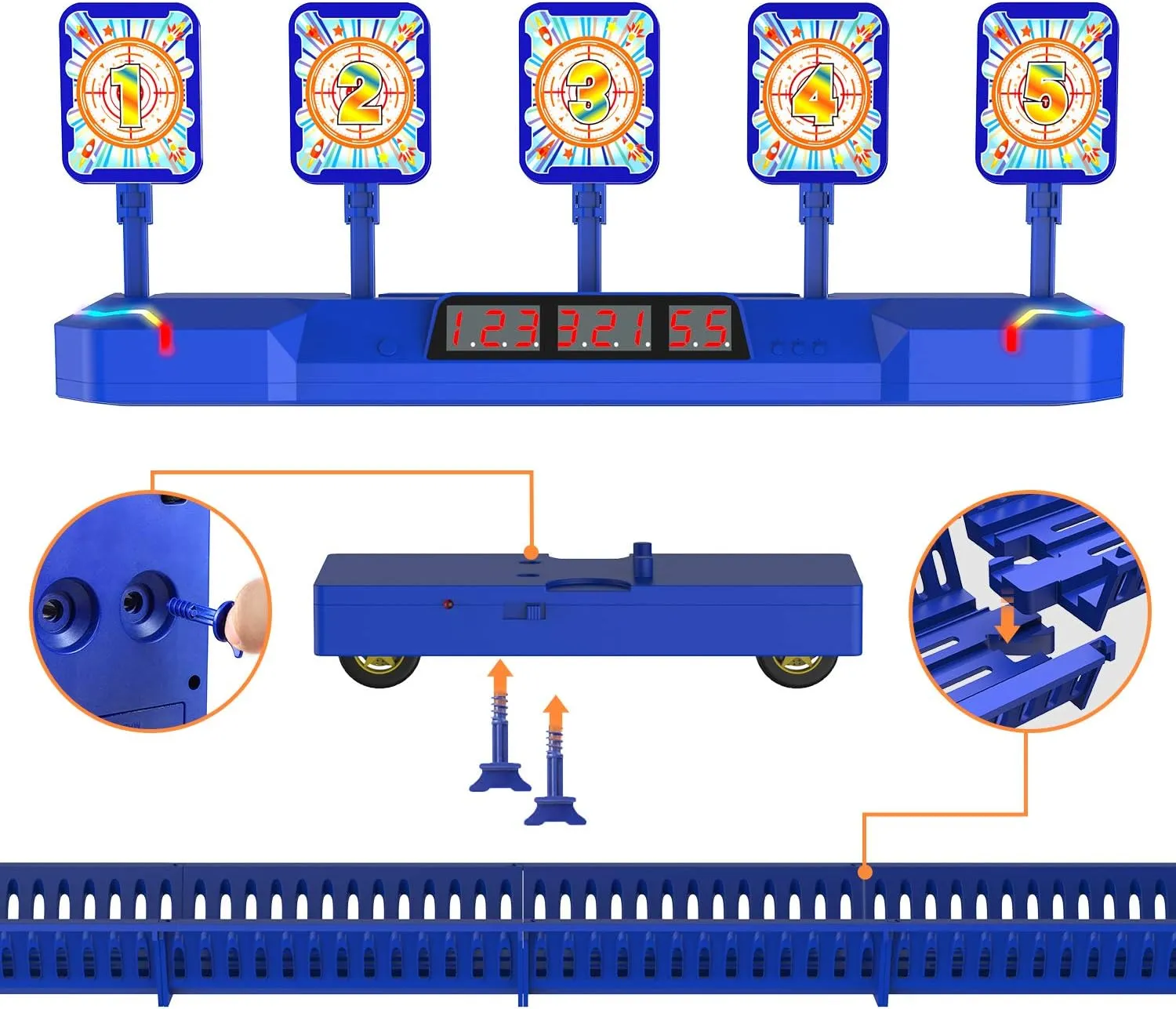 Fibevon Target for Nerf Guns, Electric Scoring Auto Reset Shooting Digital Running Targets, Moving Target for Nerf, Ideal Gift Toy for Kids, Teens, Boys & Girls Aged 5 6 7 8 9 10 11 12 13