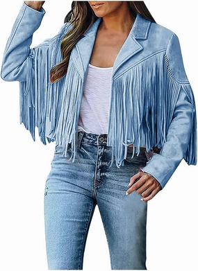 Firzero Tassels Coat Women Faux Suede Jacket Long Sleeve Fringe Jackets Motorcycle Moto Biker Short Open Front Cardigan 2024
