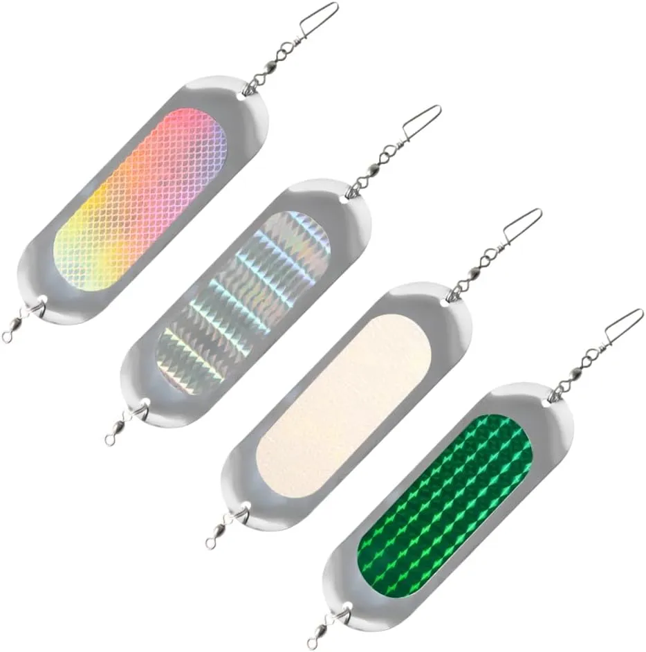 Fishing Flashers, 4PCS Reflective Salmon Lures High Visibility Fishing Diving Board for Freshwater Seawater