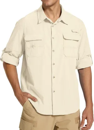 Fishing Shirts for Men Long Sleeve Sun Protection Outdoor Safari Shirt Men Clothes, Quick Dry Mens Fishing Shirts