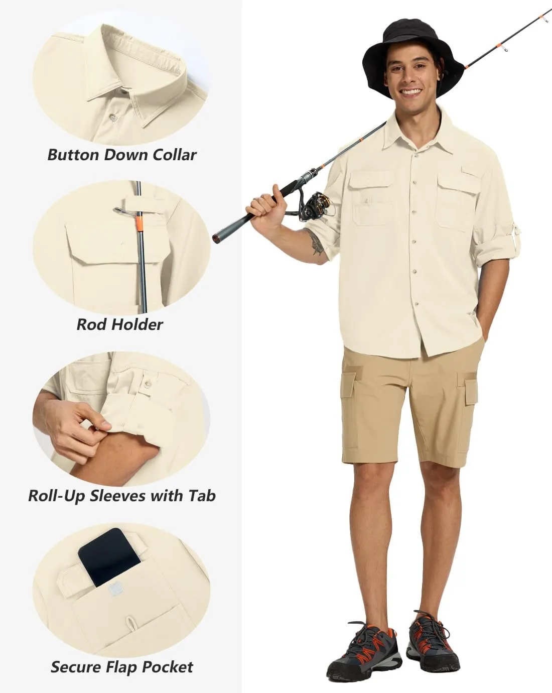 Fishing Shirts for Men Long Sleeve Sun Protection Outdoor Safari Shirt Men Clothes, Quick Dry Mens Fishing Shirts