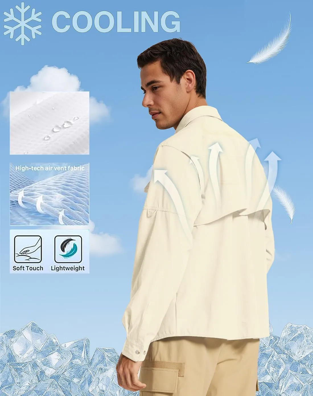 Fishing Shirts for Men Long Sleeve Sun Protection Outdoor Safari Shirt Men Clothes, Quick Dry Mens Fishing Shirts