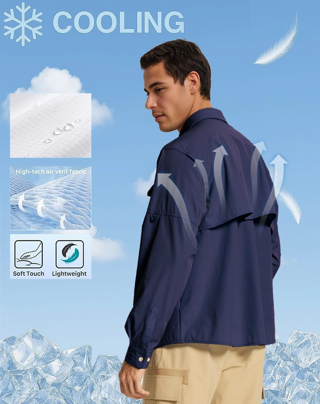Fishing Shirts for Men Long Sleeve Sun Protection Outdoor Safari Shirt Men Clothes, Quick Dry Mens Fishing Shirts