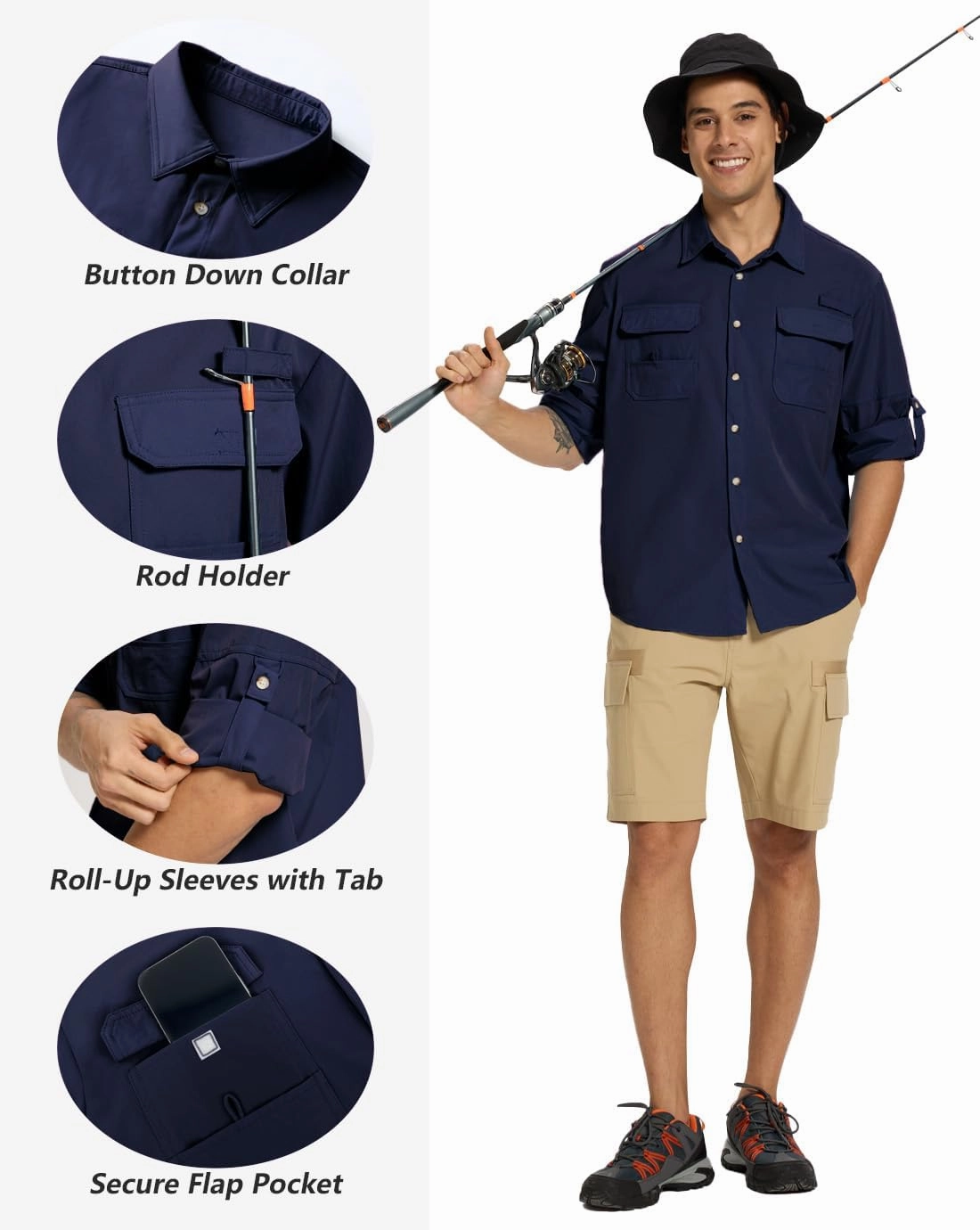 Fishing Shirts for Men Long Sleeve Sun Protection Outdoor Safari Shirt Men Clothes, Quick Dry Mens Fishing Shirts