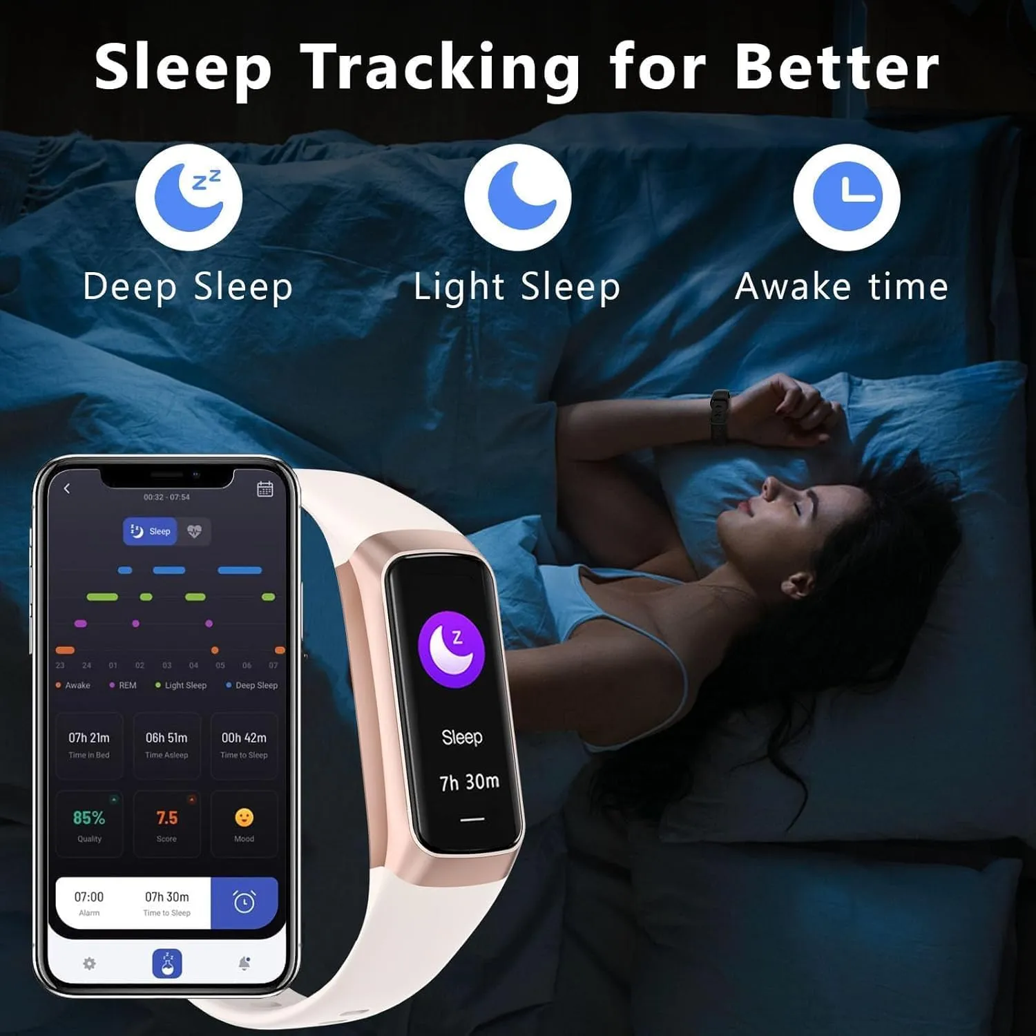 Fitness Tracker with 24/7 Heart Rate Sleep Blood Oxygen Monitor,IP68 Waterproof Smart Watch,1.10''AMOLED Touch Color Screen,Step Counter Health Activity Trackers for Women Men