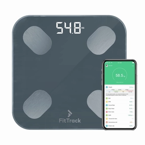 FitTrack Dara Smart BMI Digital Scale - Measure Weight and Body Fat - Most Accurate Bluetooth Glass Bathroom Scale (Black)