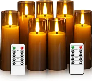 Flameless LED Candles, Battery Operated Candles with Remote and Timer, Set of 7 Flickering Realistic Pillar Candles for Home Decor (Grey)