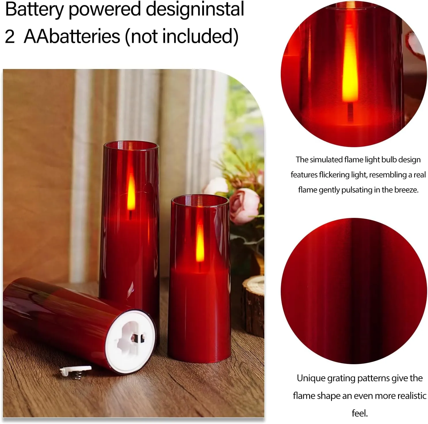 Flameless LED Candles, Upgraded Realistic 5 Pcs Flickering Flame Pillar Candles, Battery Operated Candles with Remote Timer, for Romantic Ambiance and Home Decoration (Red)