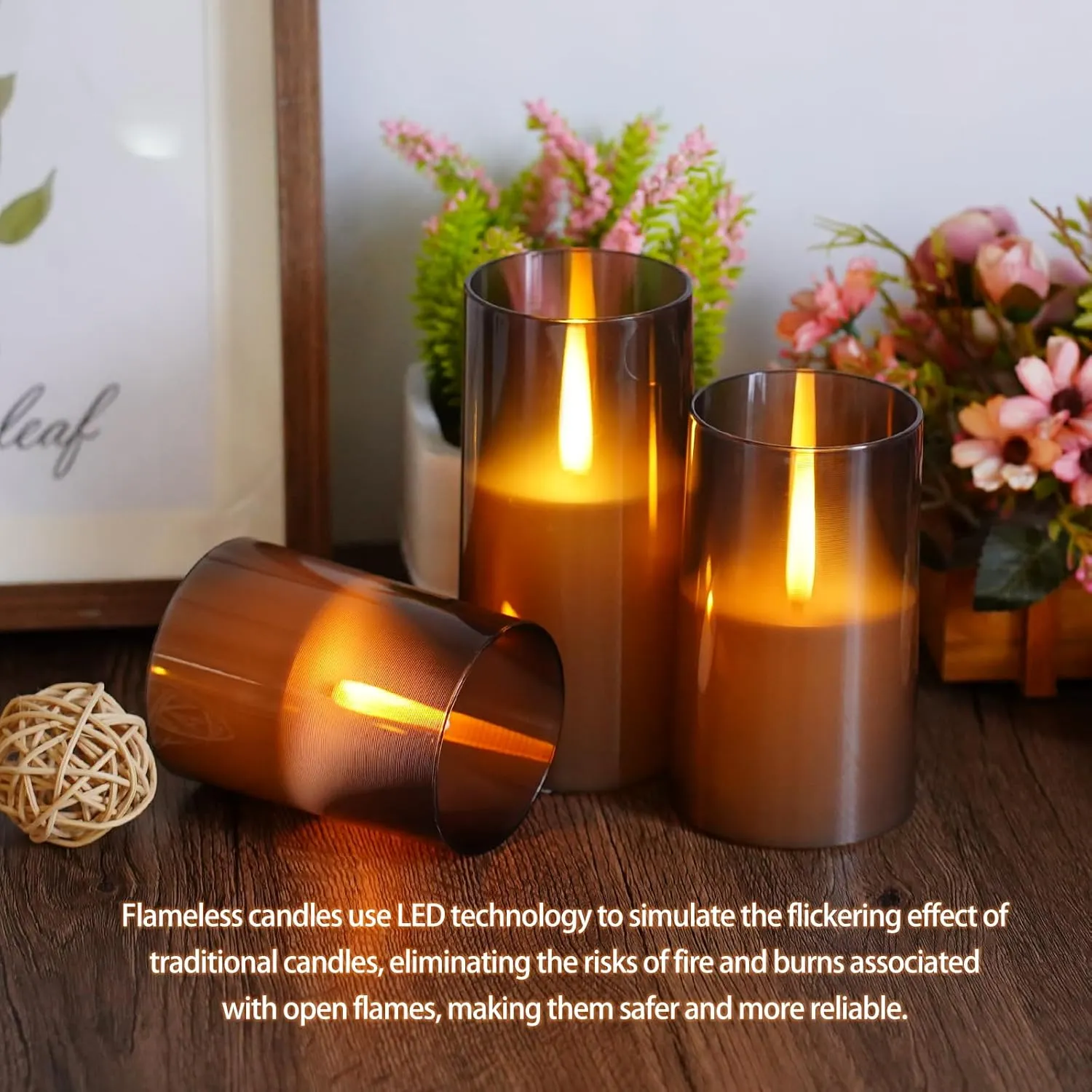 Flameless LED Candles, Upgraded Realistic Flickering Pillar Battery Operated Candles with Remote Timer, Acrylic Electric Set of 2 for Romantic Ambiance and Home Decoration(Grey)