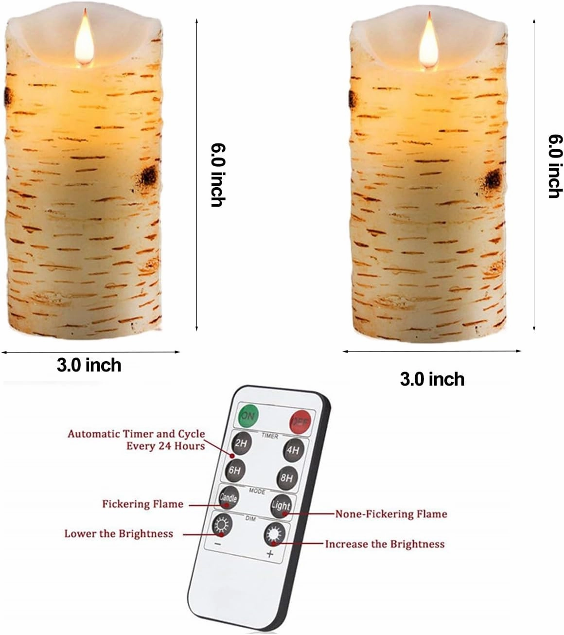 Flameless Battery Operated LED Candles 3D Wick with10key Button Remote Control 24-Hour Timer Set of 2 Electric Flickering Pillar Real Wax，Wedding, Party, Christmas and Home Decoration