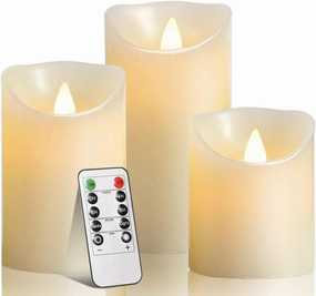 Flameless Battery Operated LED Candles with10key Button Remote Control 24-Hour Timer Set of 3 Electric Flickering Pillar Real Wax，Wedding, Party, Christmas and Home Decoration