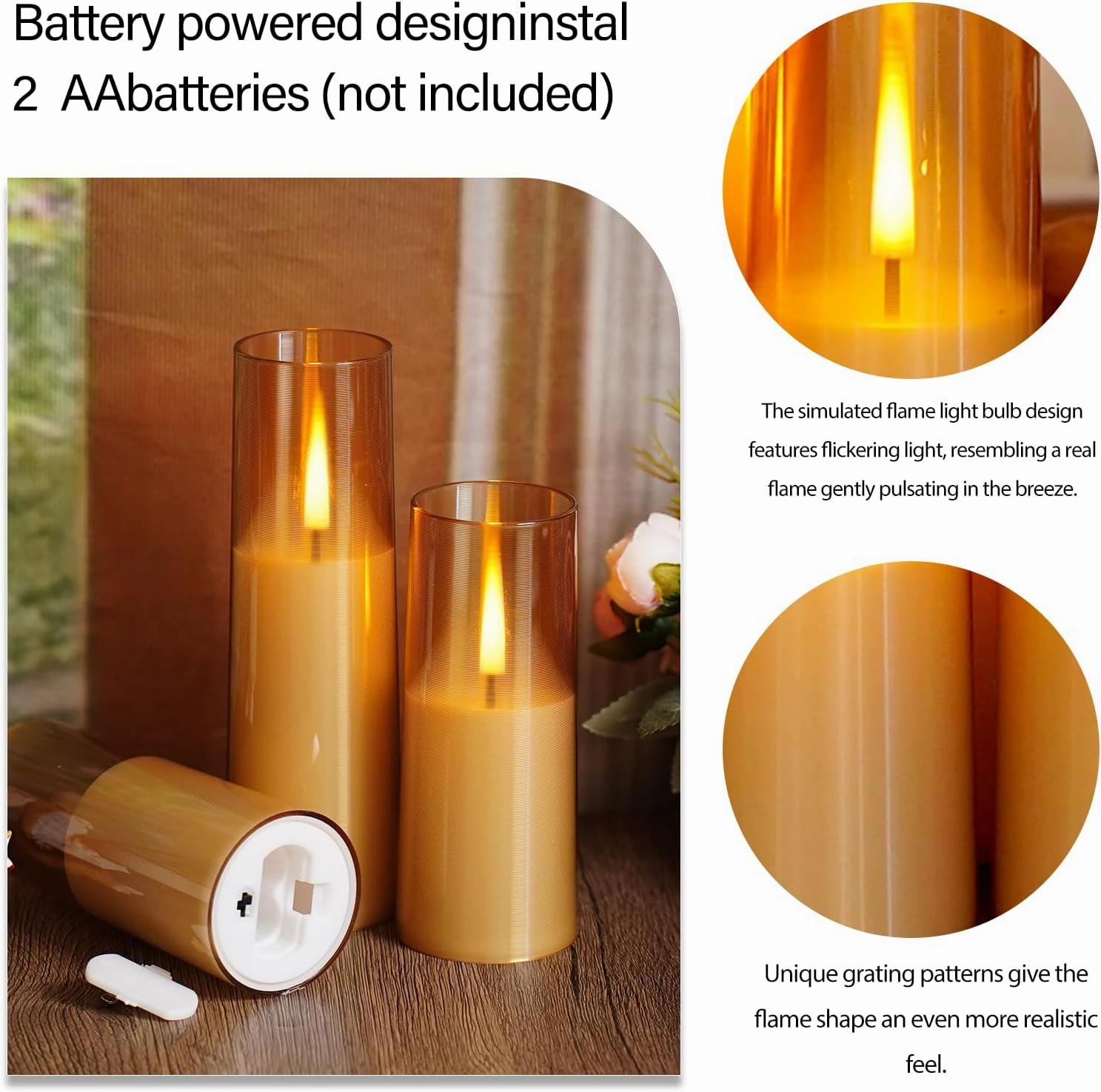 Flameless LED Candles, Battery Operated Upgraded Realistic 5 Pcs Flickering Flame Pillar Candles with Remote Timer, for Romantic Ambiance and Home Decoration (Gold)