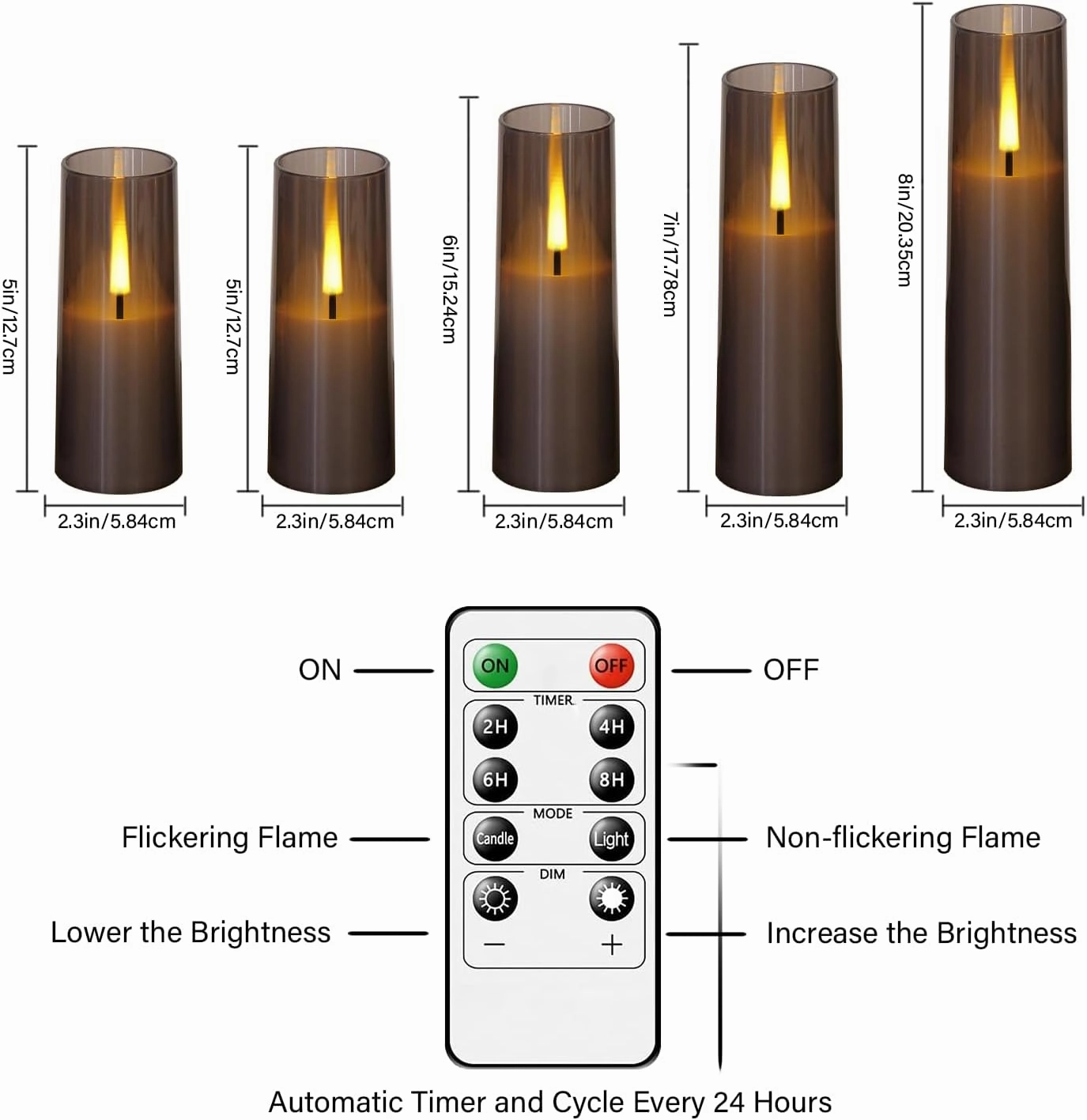 Flameless LED Candles, Battery Operated Upgraded Realistic 5 Pcs Flickering Flame Pillar Candles with Remote Timer, for Romantic Ambiance and Home Decoration (Grey)