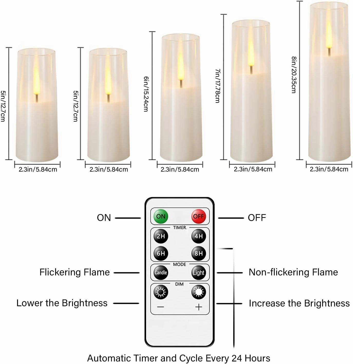 Flameless LED Candles, Upgraded Realistic 5 Pcs Flickering Flame Pillar Candles, Battery Operated Candles with Remote Timer, for Romantic Ambiance and Home Decoration (White)