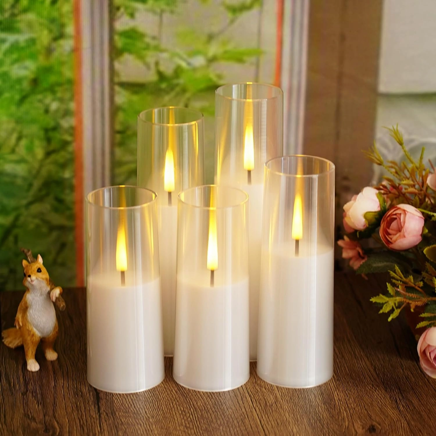 Flameless LED Candles, Upgraded Realistic 5 Pcs Flickering Flame Pillar Candles, Battery Operated Candles with Remote Timer, for Romantic Ambiance and Home Decoration (White)