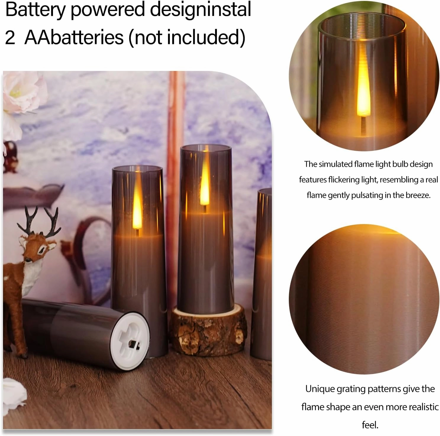 Flameless LED Candles, Upgraded Realistic 9 Pcs Flickering Flame Pillar Candles, Battery Operated Candles with Remote Timer, for Romantic Ambiance and Home Decoration (Grey)