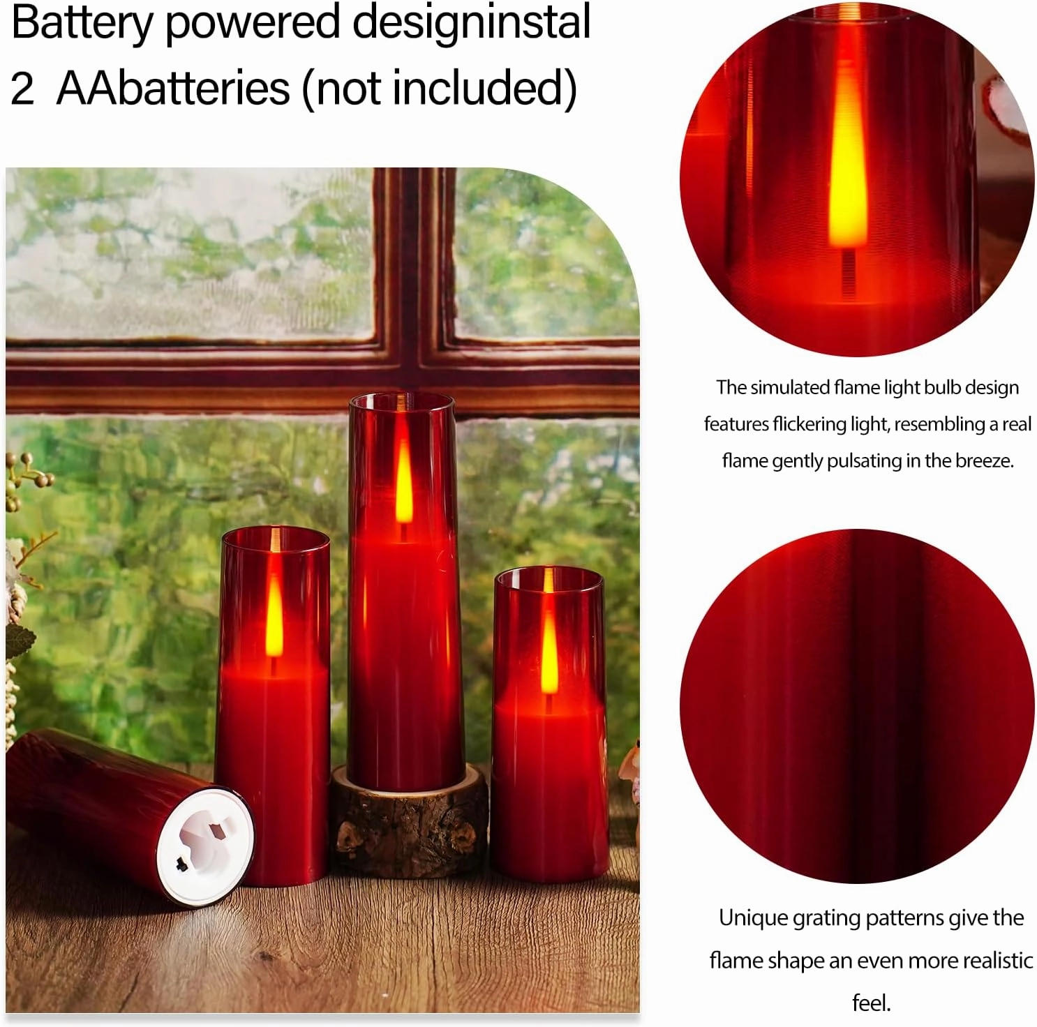 Flameless LED Candles, Upgraded Realistic 9 Pcs Flickering Flame Pillar Candles, Battery Operated Candles with Remote Timer, for Romantic Ambiance and Home Decoration (Red)