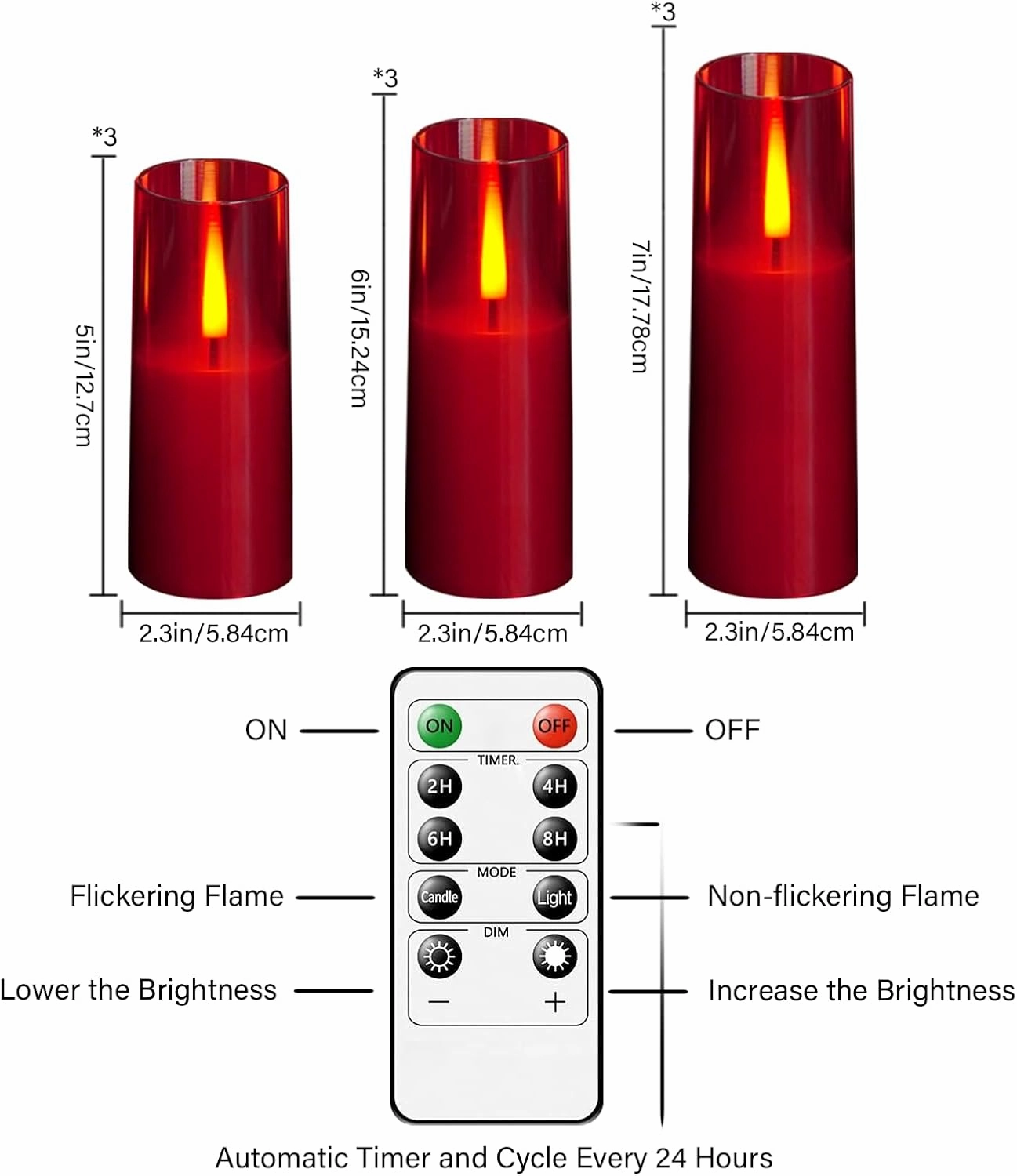 Flameless LED Candles, Upgraded Realistic 9 Pcs Flickering Flame Pillar Candles, Battery Operated Candles with Remote Timer, for Romantic Ambiance and Home Decoration (Red)