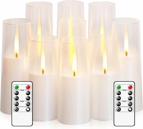 Flameless LED Candles, Upgraded Realistic 9 Pcs Flickering Flame Pillar Candles, Battery Operated Candles with Remote Timer, for Romantic Ambiance and Home Decoration (White)