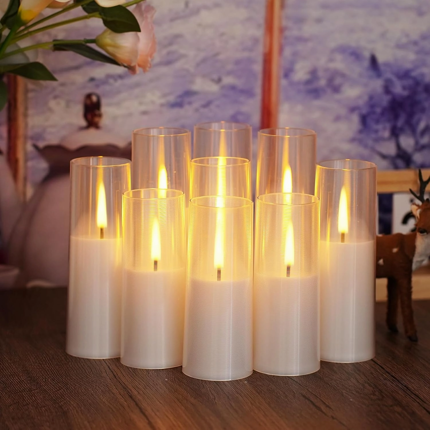 Flameless LED Candles, Upgraded Realistic 9 Pcs Flickering Flame Pillar Candles, Battery Operated Candles with Remote Timer, for Romantic Ambiance and Home Decoration (White)