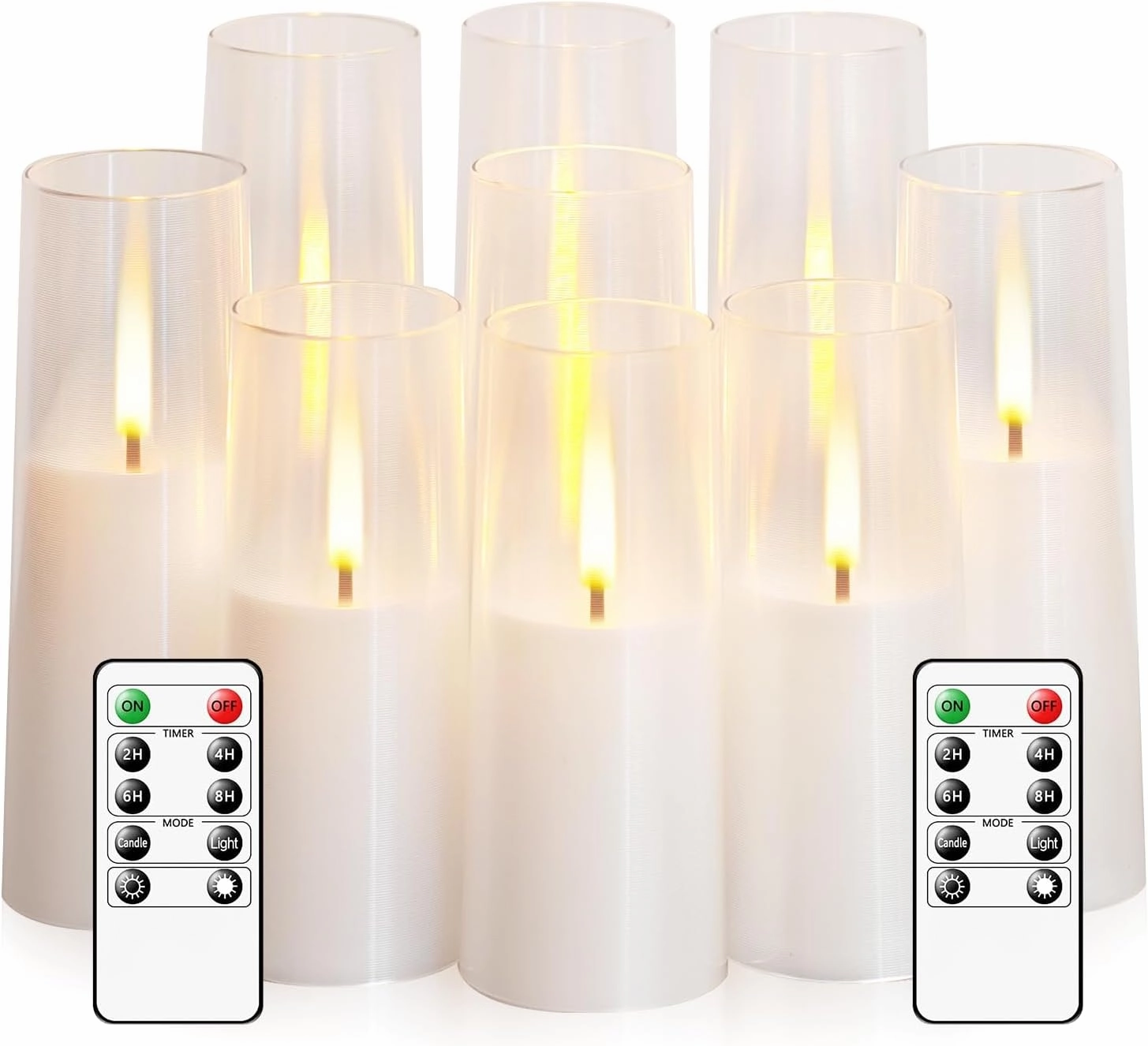 Flameless LED Candles, Upgraded Realistic 9 Pcs Flickering Flame Pillar Candles, Battery Operated Candles with Remote Timer, for Romantic Ambiance and Home Decoration (White)