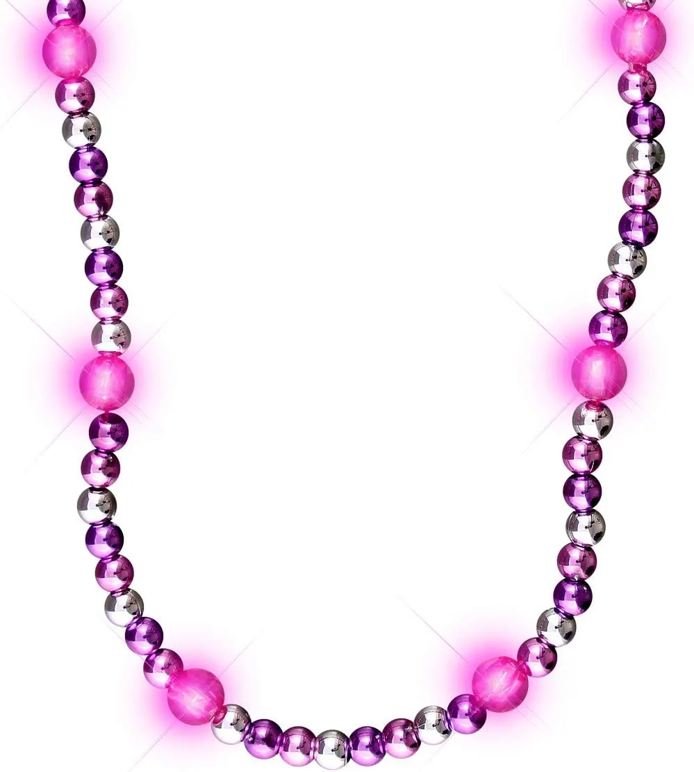 FlashingBlinkyLights Pink, Purple & Silver LED Light Up Beads Necklace