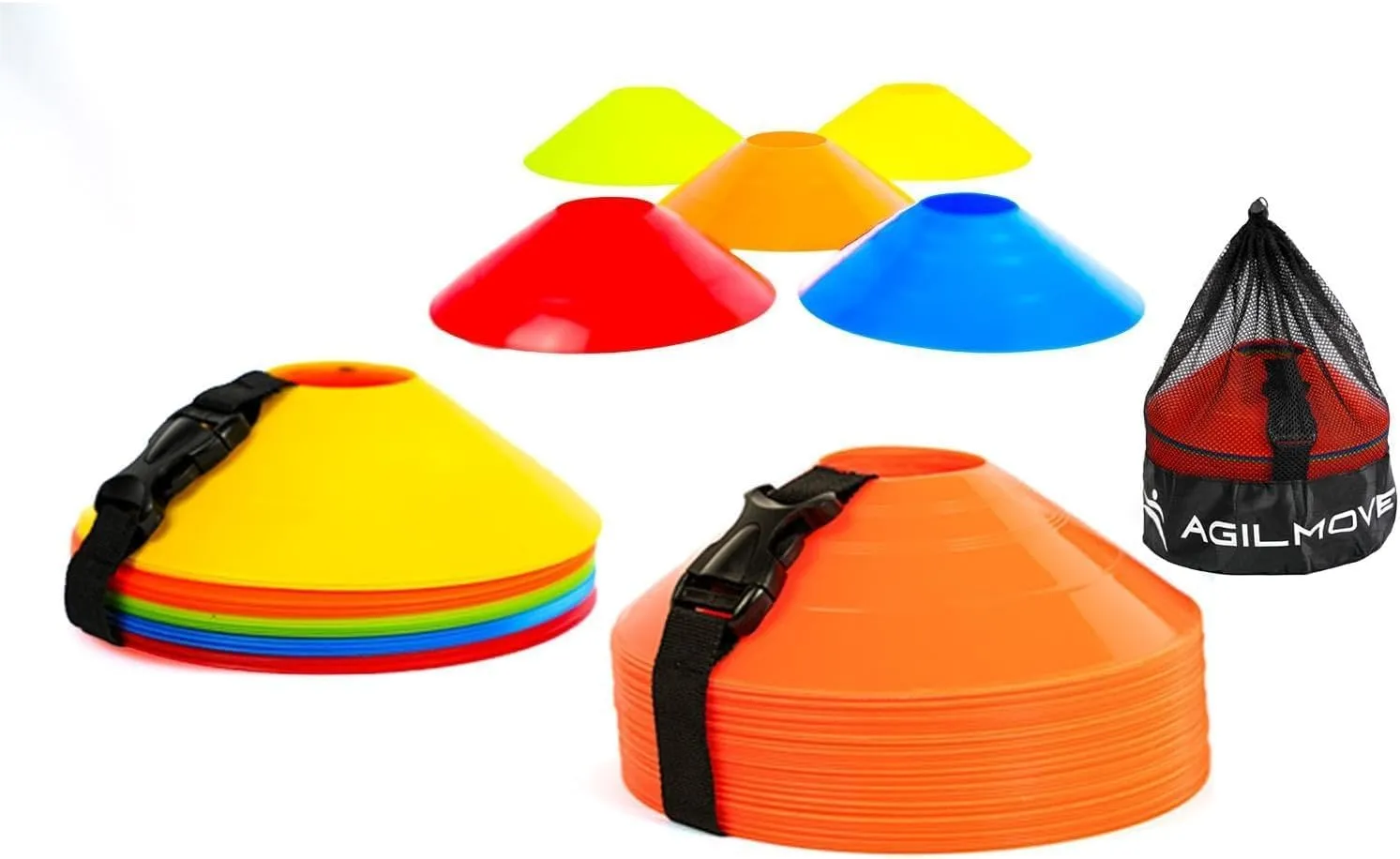 Flexible Soccer Cones (Set of 50/40/25) with Mesh Bag & Strap, Unbreakable Sports Cones for Soccer, Basketball, Football Training Equipment, Agility Soccer Cones for Drills Training
