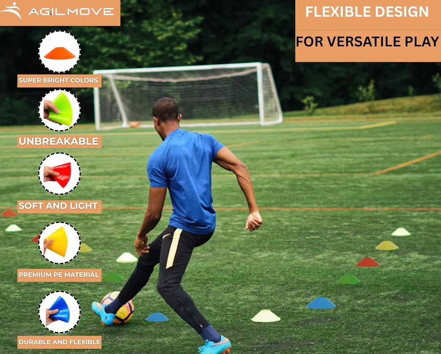 Flexible Soccer Cones (Set of 50/40/25) with Mesh Bag & Strap, Unbreakable Sports Cones for Soccer, Basketball, Football Training Equipment, Agility Soccer Cones for Drills Training