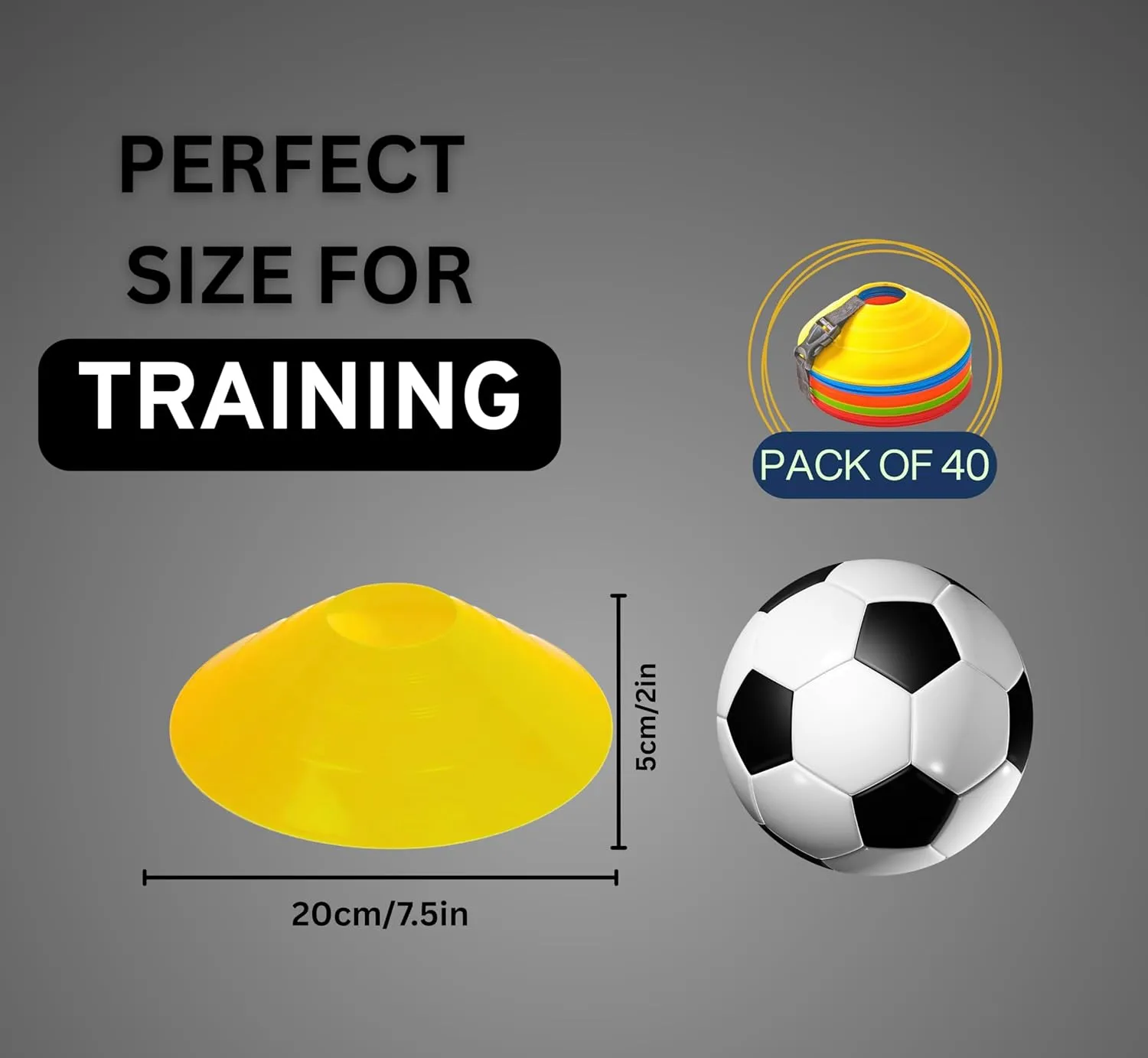 Flexible Soccer Cones (Set of 50/40/25) with Mesh Bag & Strap, Unbreakable Sports Cones for Soccer, Basketball, Football Training Equipment, Agility Soccer Cones for Drills Training