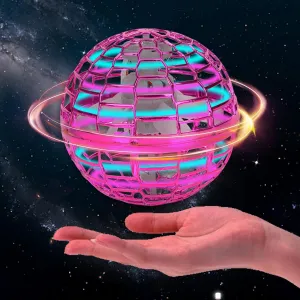 Floating Ball Kids Outdoor Toy 360 Rotating Magic UFO Flashing LED Globe Remote Control Flying Orb Ball Colorful Light Fly Spinners Fly Globe Game for Kids Age 3 and Up (Pink)