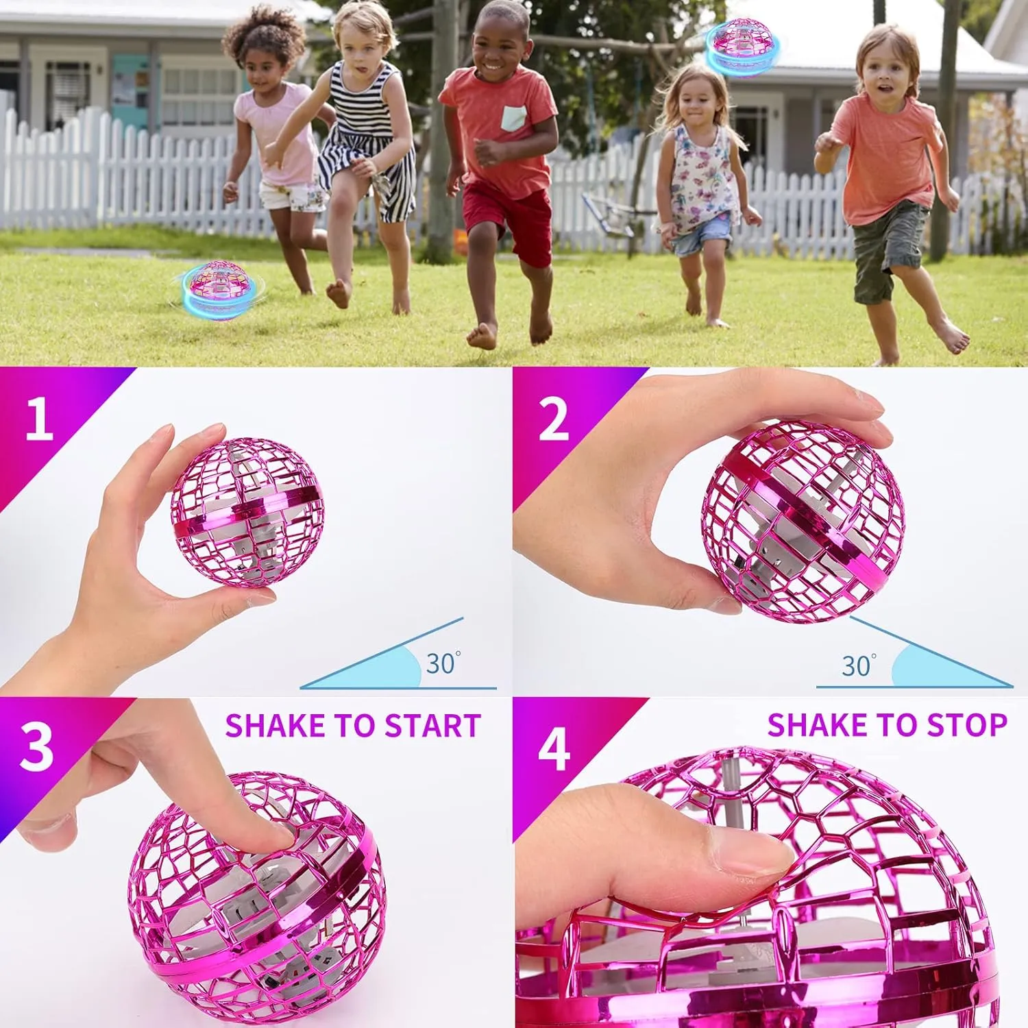 Floating Ball Kids Outdoor Toy 360 Rotating Magic UFO Flashing LED Globe Remote Control Flying Orb Ball Colorful Light Fly Spinners Fly Globe Game for Kids Age 3 and Up (Pink)