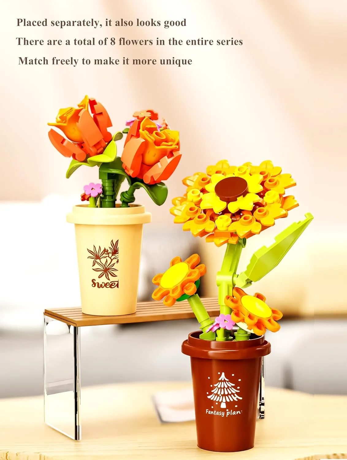 Flower Bouquet Building Set,588 Pcs Artificial Flower Kit,8 Types Plant Bonsai Tree Building Blocks,Valentine's Birthday Botanical Collection Gift for Women Girls Adults Friends Kids Ages 6 