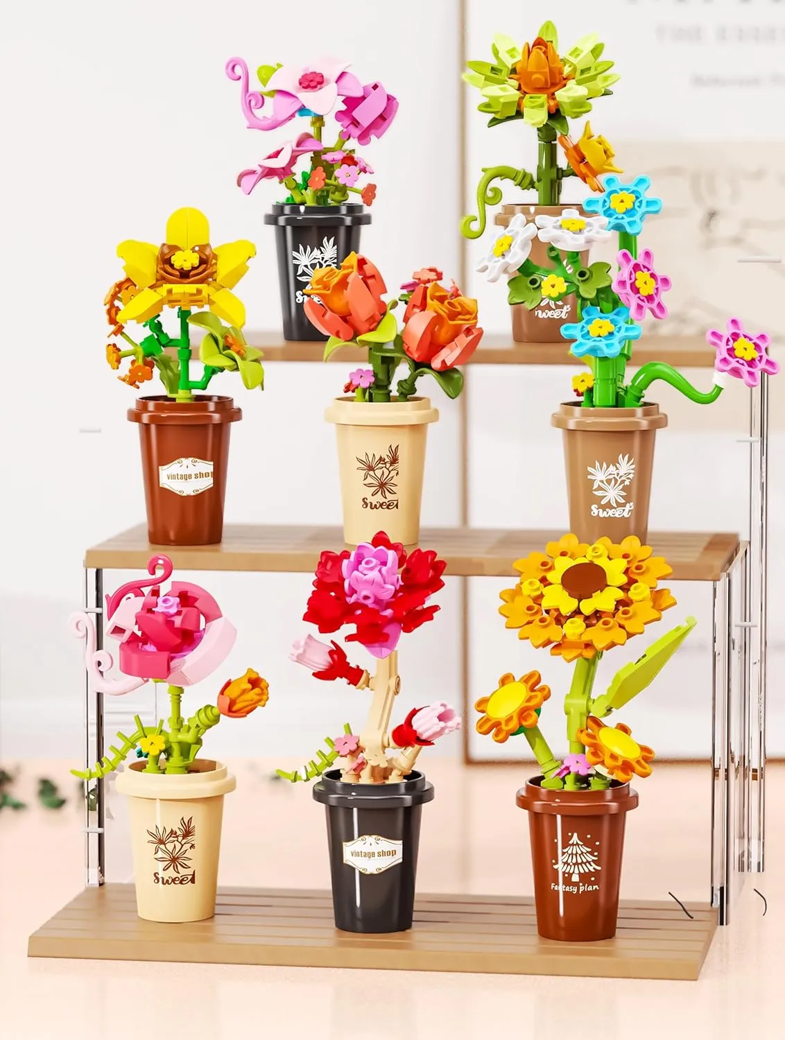 Flower Bouquet Building Set,588 Pcs Artificial Flower Kit,8 Types Plant Bonsai Tree Building Blocks,Valentine's Birthday Botanical Collection Gift for Women Girls Adults Friends Kids Ages 6 