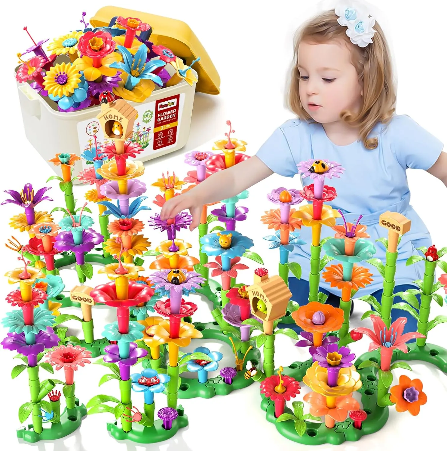 Flower Garden Building Toys for Girls, Educational Activity Preschool Birthday Gifts for 3 4 5 Year Old Girls, Toddler Building Stem Toys for Kids Toddlers Ages 3-5