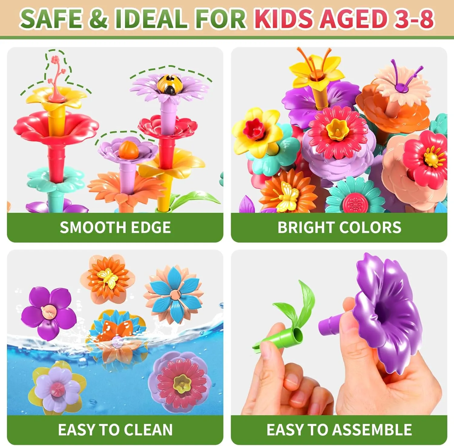 Flower Garden Building Toys for Girls, Educational Activity Preschool Birthday Gifts for 3 4 5 Year Old Girls, Toddler Building Stem Toys for Kids Toddlers Ages 3-5