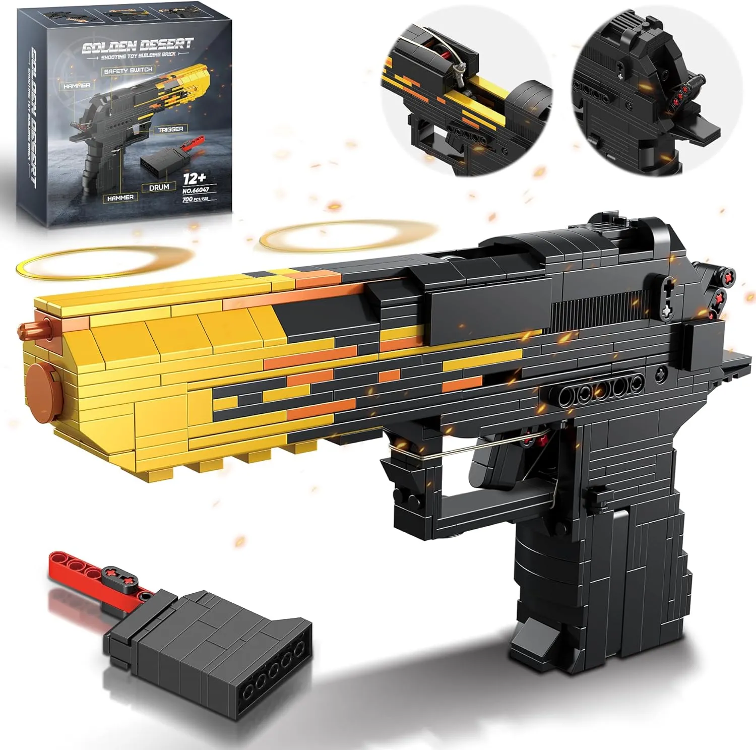 Fluorspar blaster Building Block Gun for Adults, 1: 1 Pistol Building Set for Boys Age 14  Model Gun That Shoot Rubber Band DIY Assembling, Collectible Gift for Toy Lovers, 700Pcs