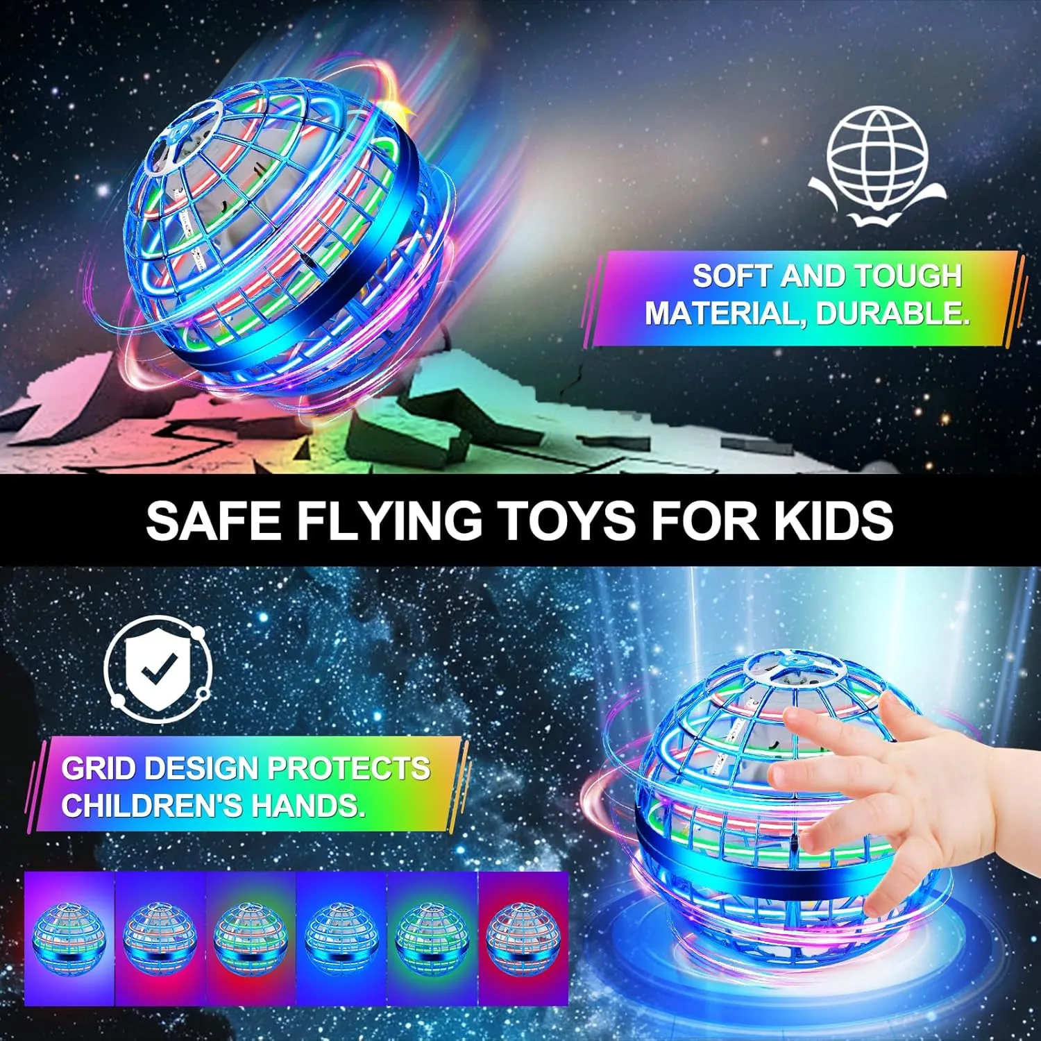 Flying Orb Ball Toy, Magic Hand Controlled Mini Drone Fly Orb Hover Ball Toy,Galactic Fidget Spinner Flying Orb, Cool Toys Gift for 6 7 8 9 10  Year Old Boys Girls Toys-Blue