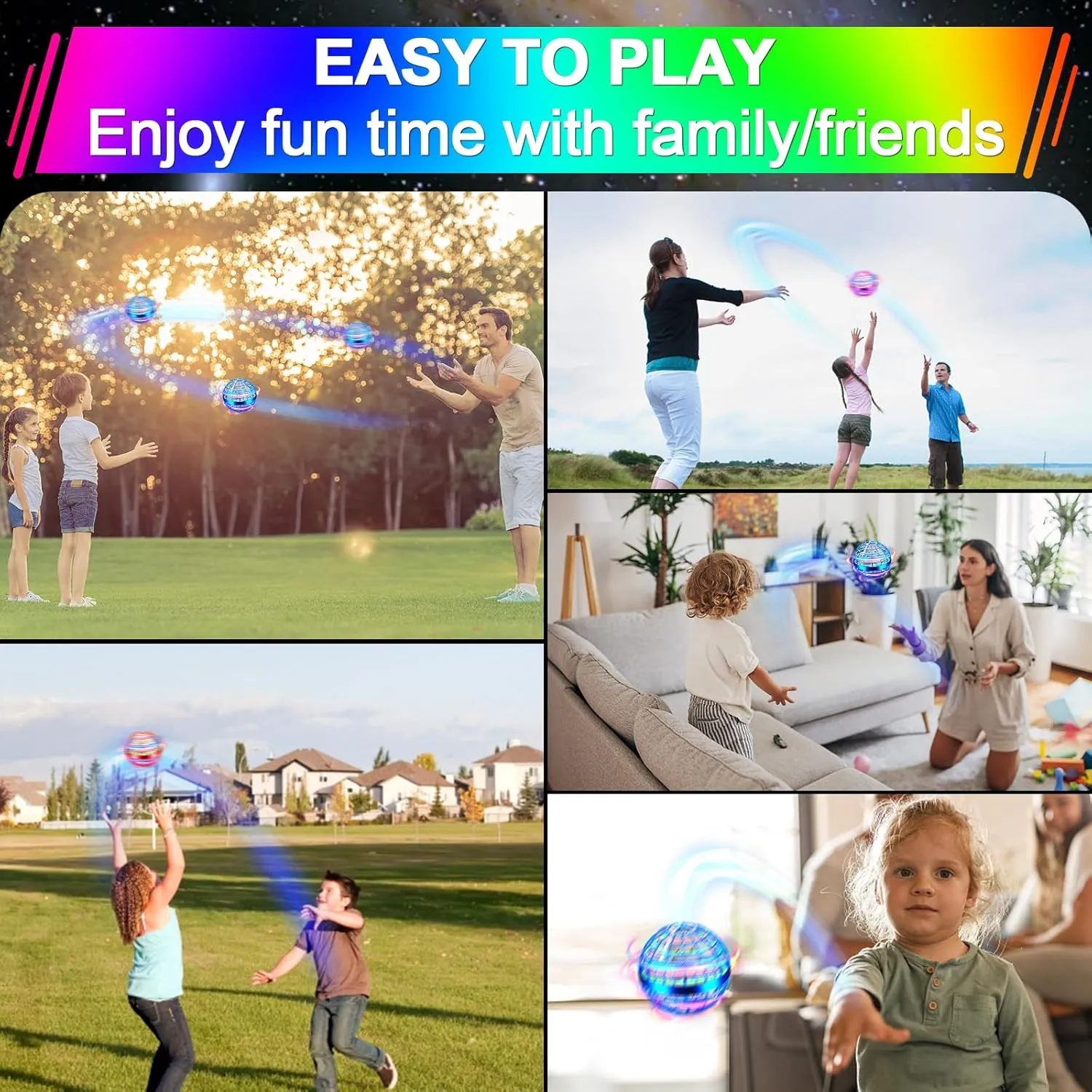 Flying Orb Ball Toy, Magic Hand Controlled Mini Drone Fly Orb Hover Ball Toy,Galactic Fidget Spinner Flying Orb, Cool Toys Gift for 6 7 8 9 10  Year Old Boys Girls Toys-Blue