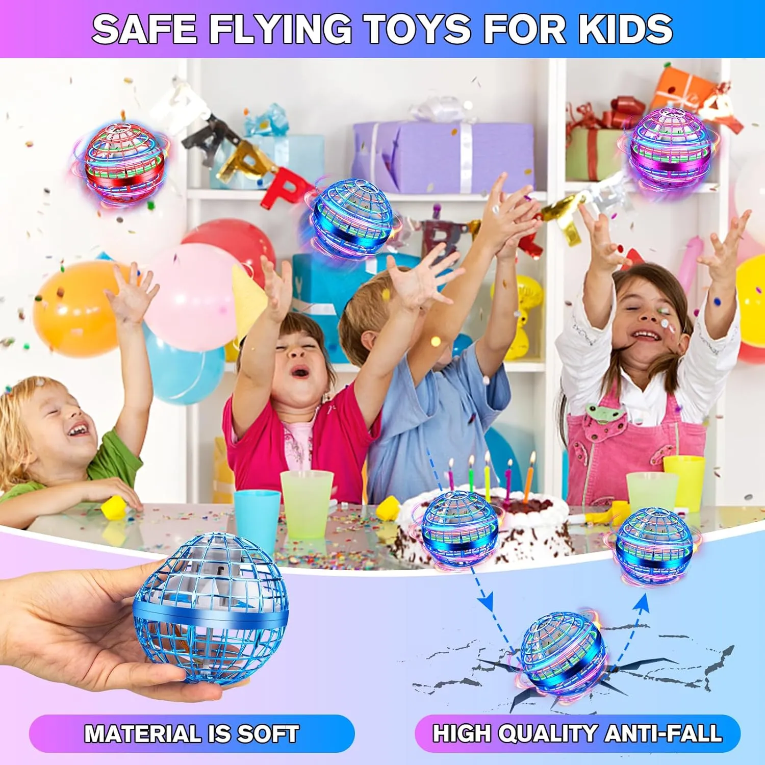 Flying Orb Ball Toy,Flying Ball Drone Hand Controlled, Flying Hover Ball Toys with LED Light, Cool Toys Birthday Gift, Cosmic Globe Boomerang Ball for Boys and Girls (Blue)