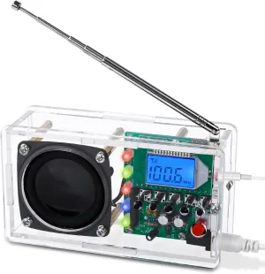 FM Radio Kit, Icstation Soldering Project Radio with LED Flashing Lights DIY Radio Kits with Headphone Jack LCD Display Soldering Practice Kit FM 76-108MHz for STEM Educational Father's Day Present
