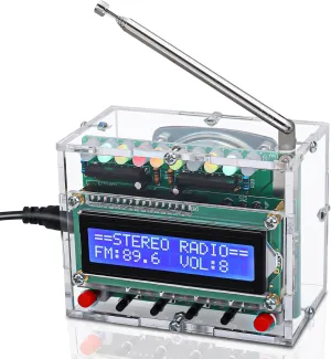 FM Radio Kit, ICSTATION Soldering Projects Radio with LED Flashing Lights FM 87-108MHz Soldering Practice Kit DIY Radio Kit LCD1602 Display for Learning Teaching STEM Education Father's Day Present