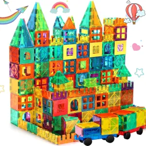 FNJO Magnetic Tiles, 100PCS Building Blocks, Magnets Building Set, STEM Construction Stacking Toy Gift for Kids 3  Boys and Girls Preschool Kindergarden Toy