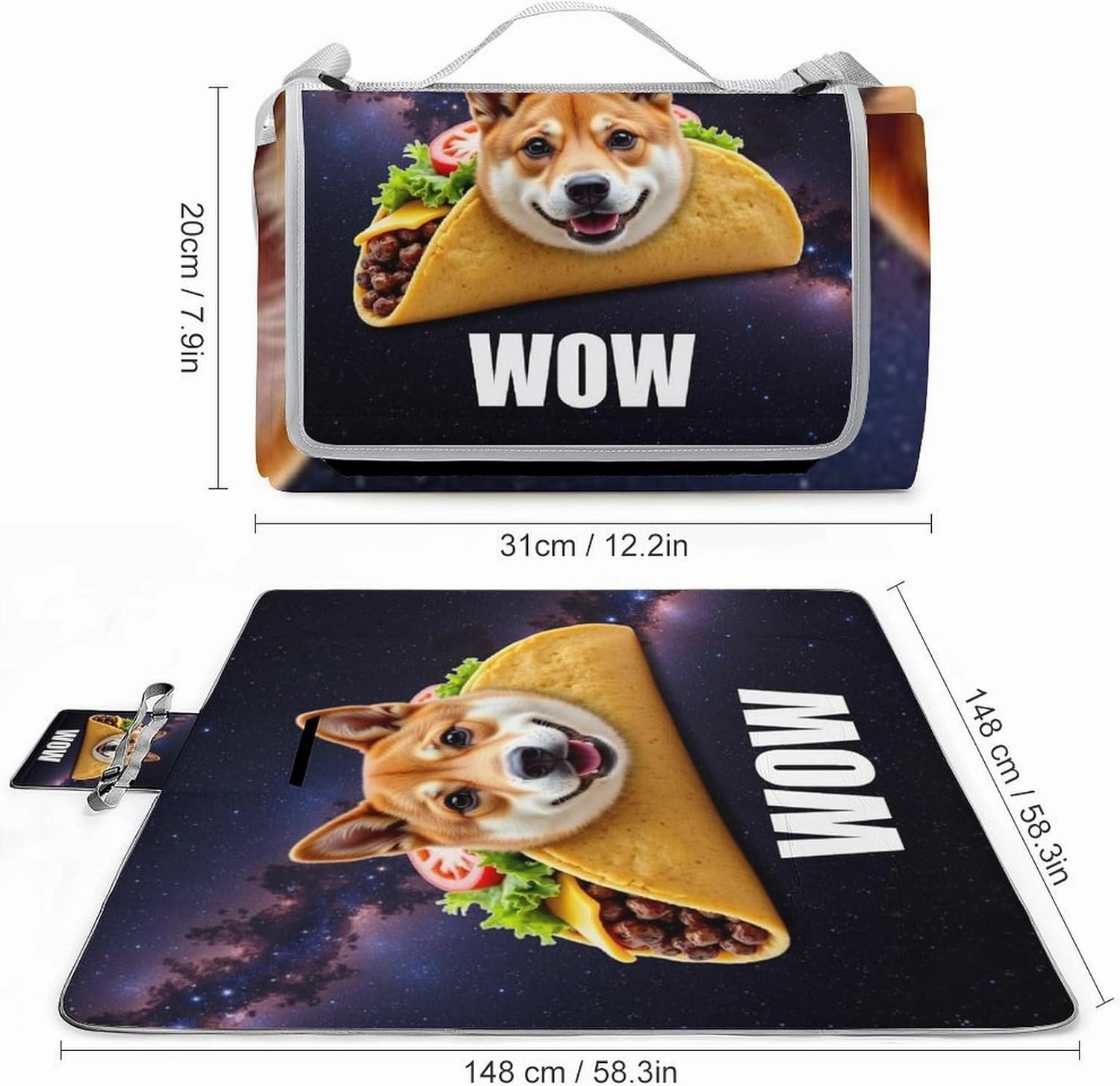 Foldable Funny Galaxy Space Dog Picnic Mat for Women and Men, Portable Waterproof Beach Blanket for Outdoor Camping Park Travel Accessories