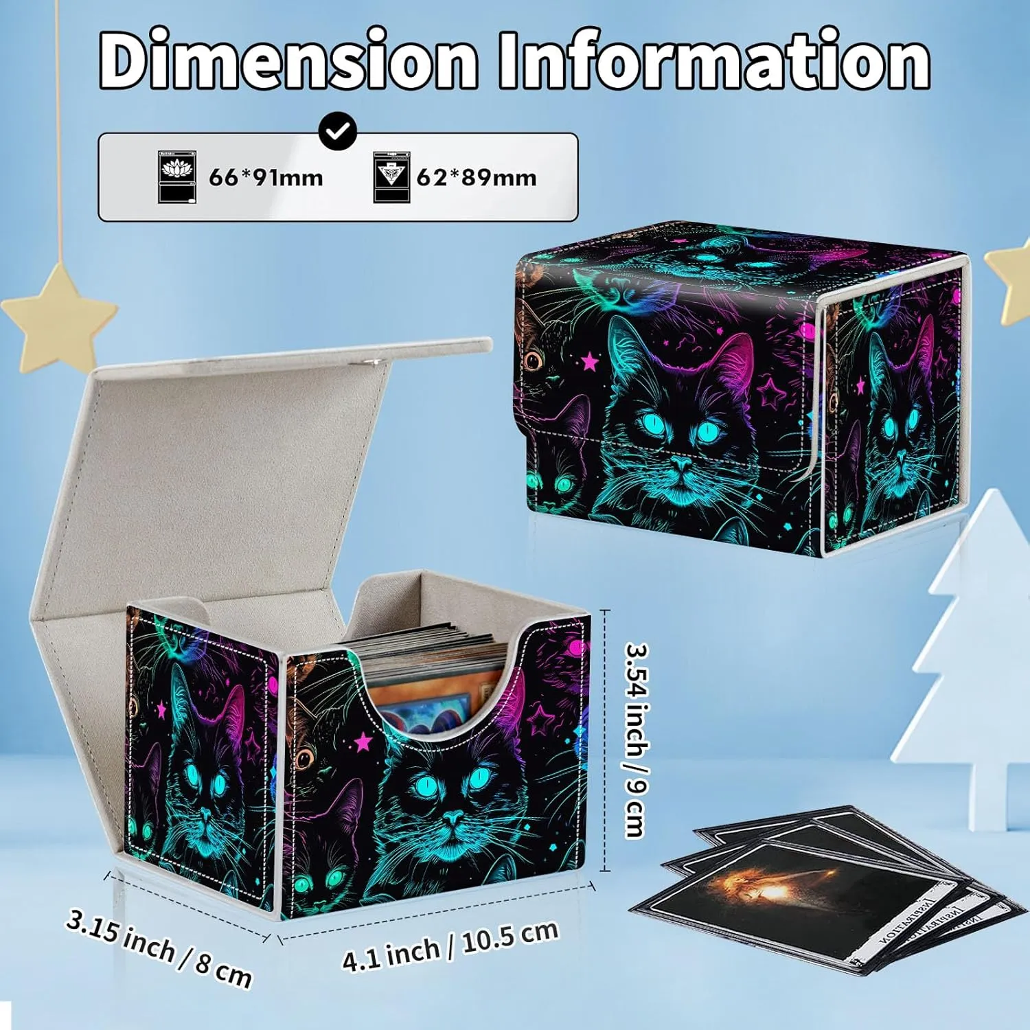 for MTG Commander Deck Box,Card Deck Box for Trading Yugioh MTG,Fits 100 Double Sleeved Cards,PU Leather Strong Magnet Case for Magic Commander TCG CCG,Glitter Black Cat
