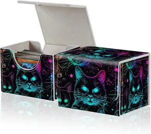 for MTG Commander Deck Box,Card Deck Box for Trading Yugioh MTG,Fits 100 Double Sleeved Cards,PU Leather Strong Magnet Case for Magic Commander TCG CCG,Glitter Black Cat