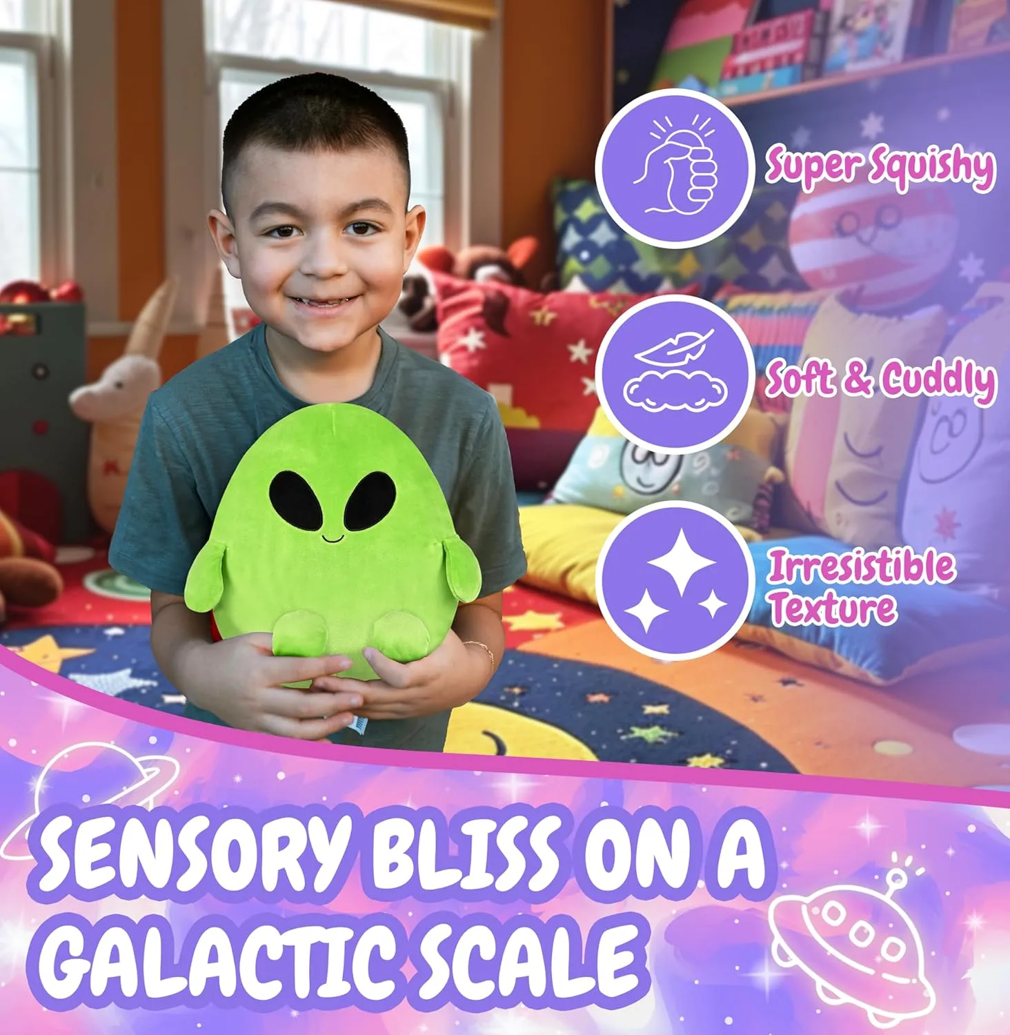 Forest & Twelfth 12’’ Squishy Alien Plush, Super Soft & Cuddly Extraterrestrial Toy for Stress & Anxiety Relief, Imaginative Play Toy, Adorable Space Creature for Kids, Home Décor (12" Green)