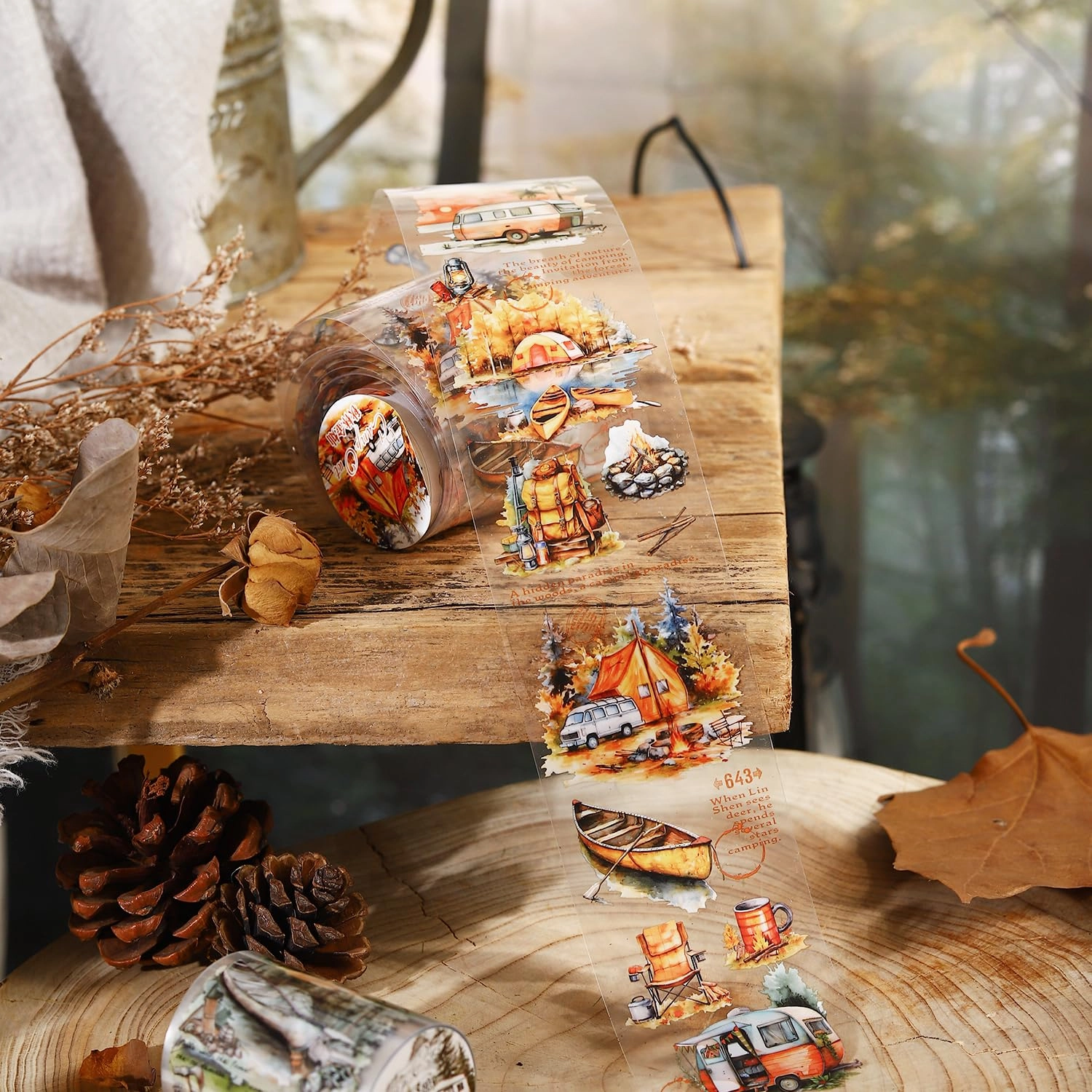Forest Camping Theme PET Tape Set, 6 Rolls of Nature Adventure Stickers for Scrapbooking, Junk Journaling, DIY Crafts, and Art Supplies