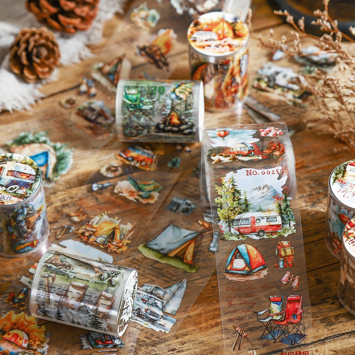 Forest Camping Theme PET Tape Set, 6 Rolls of Nature Adventure Stickers for Scrapbooking, Junk Journaling, DIY Crafts, and Art Supplies