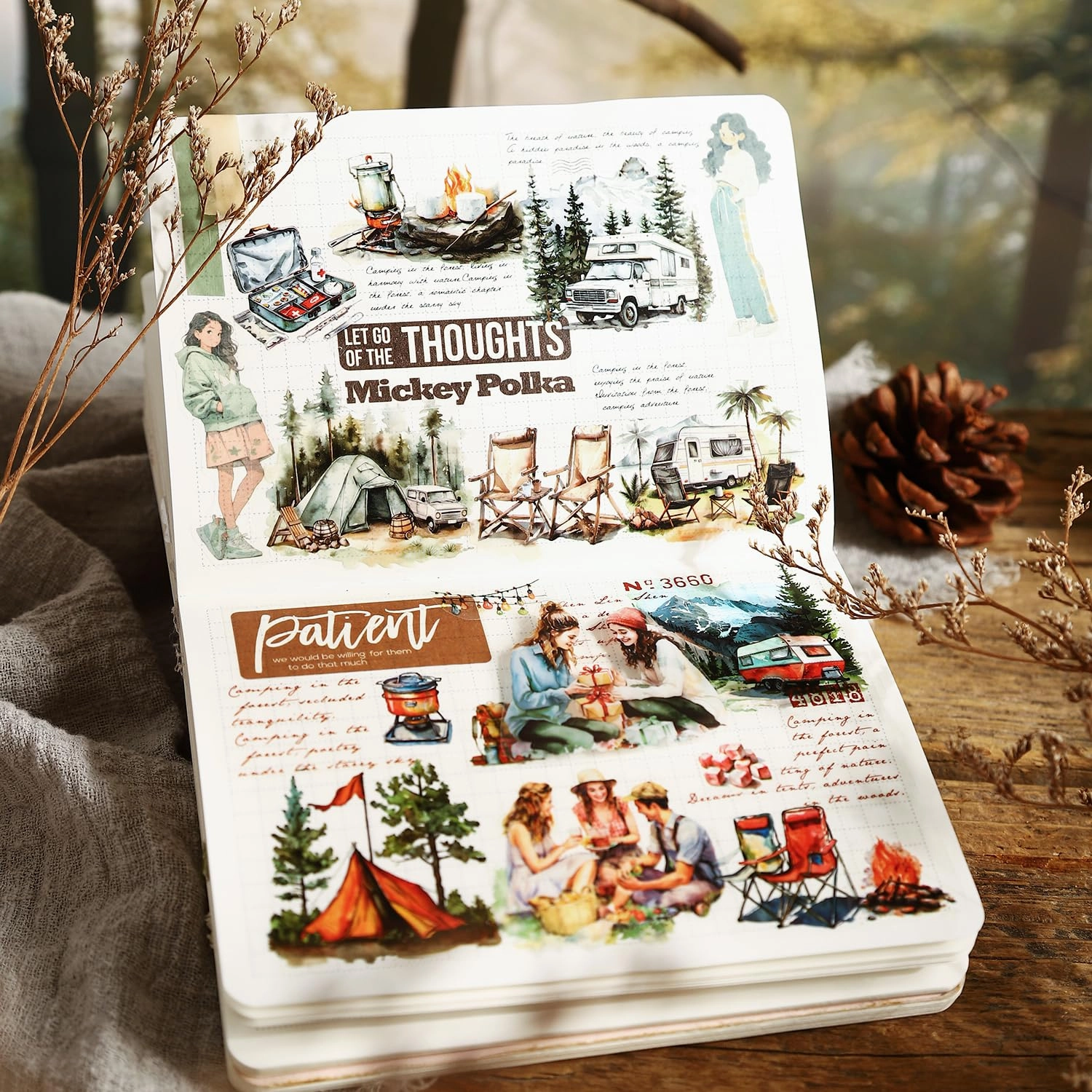 Forest Camping Theme PET Tape Set, 6 Rolls of Nature Adventure Stickers for Scrapbooking, Junk Journaling, DIY Crafts, and Art Supplies