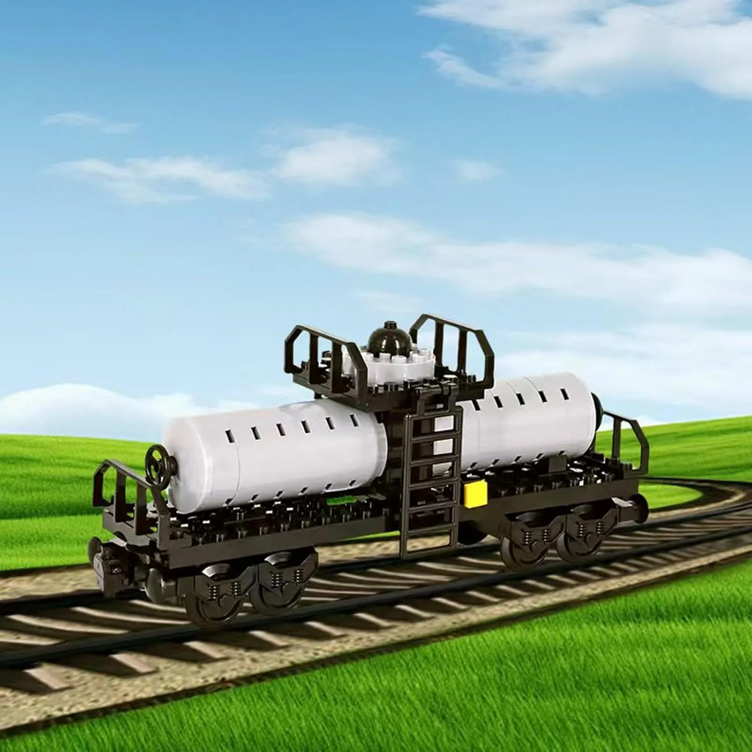 Freight Train Cars Building Block Set，Tanker Truck DIY Building Model, Compatible with Railway Track Building Accessories，Top Present for Boys and Girls (Tank Truck)